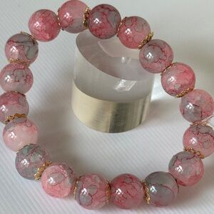 Chic Cherry Blossom Gradient Glass Bead Stretchy Bracelet.